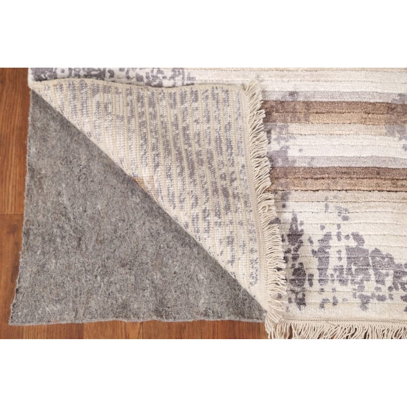 Striped Abstract Area Rug Handmade Oriental Wool Carpet - 4'0"x 5'9"