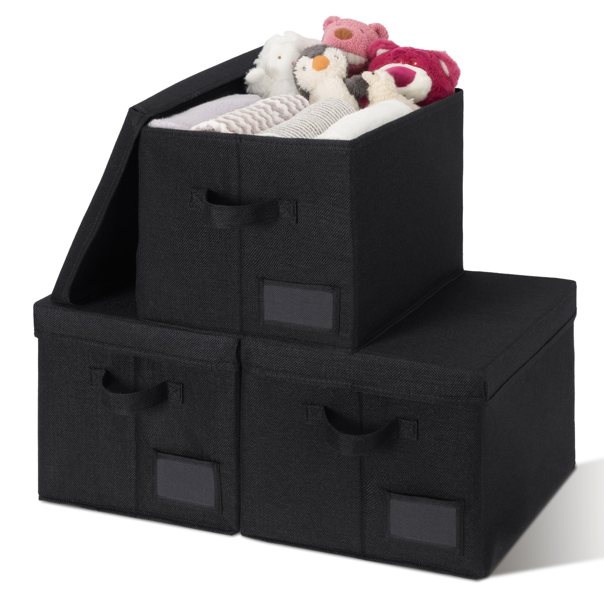Fabric Storage Bins with Lids & Label Holder, Stackable Design, Set of 3