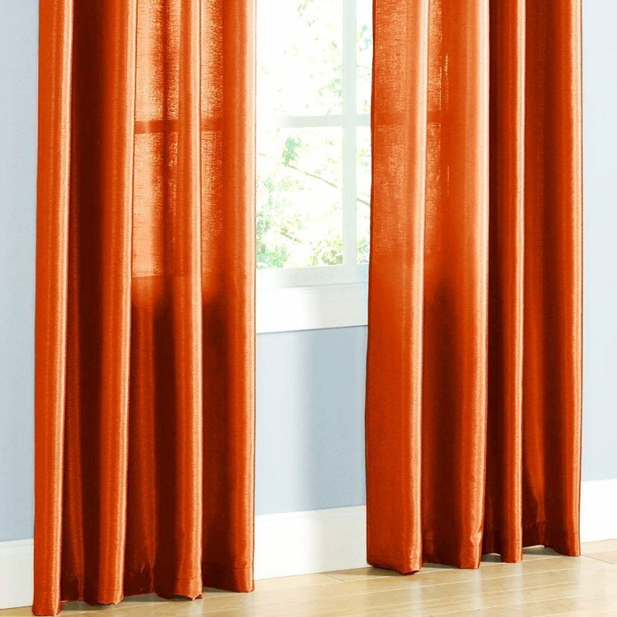 2 Faux Silk Drape Grommet Window Curtains Orange 52 X 84 Overstock 30088053 2 Faux Silk Drape Grommet Window Curtains Orange 52 X 84 Overstock 30088053