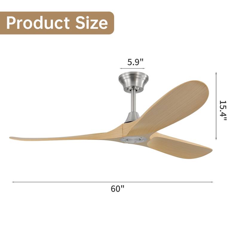 Sofucor 60 Inch Ceiling Fan No Light With Remote Control 3 Fan Blades Reversible DC Motor Timer Farmhouse