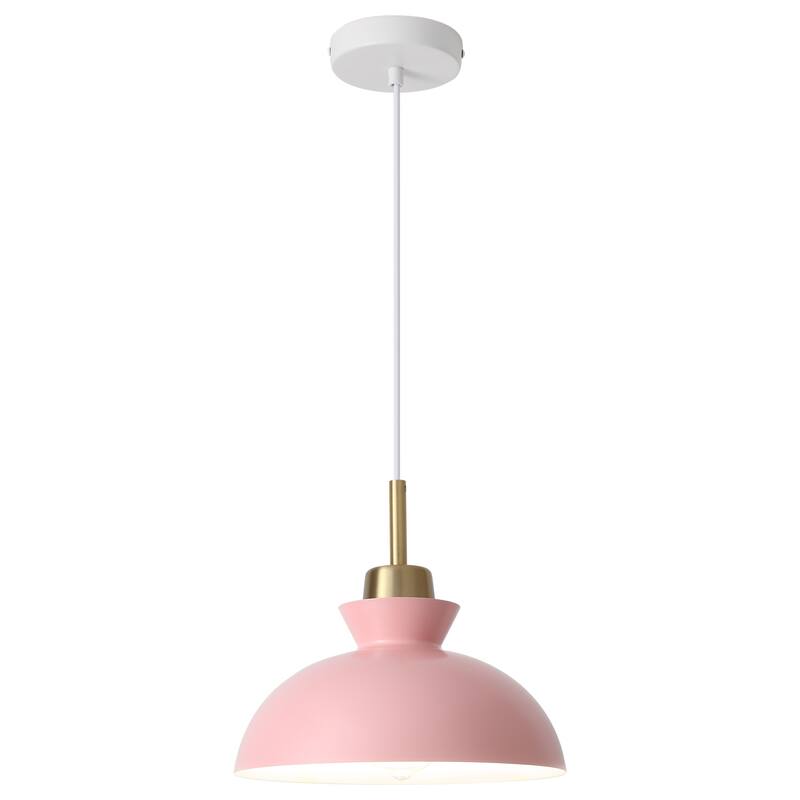 1-Light Hanging Ceiling Pendant Light Chandelier Light Fixture with Metal Shade for Kitchen Island - Pink