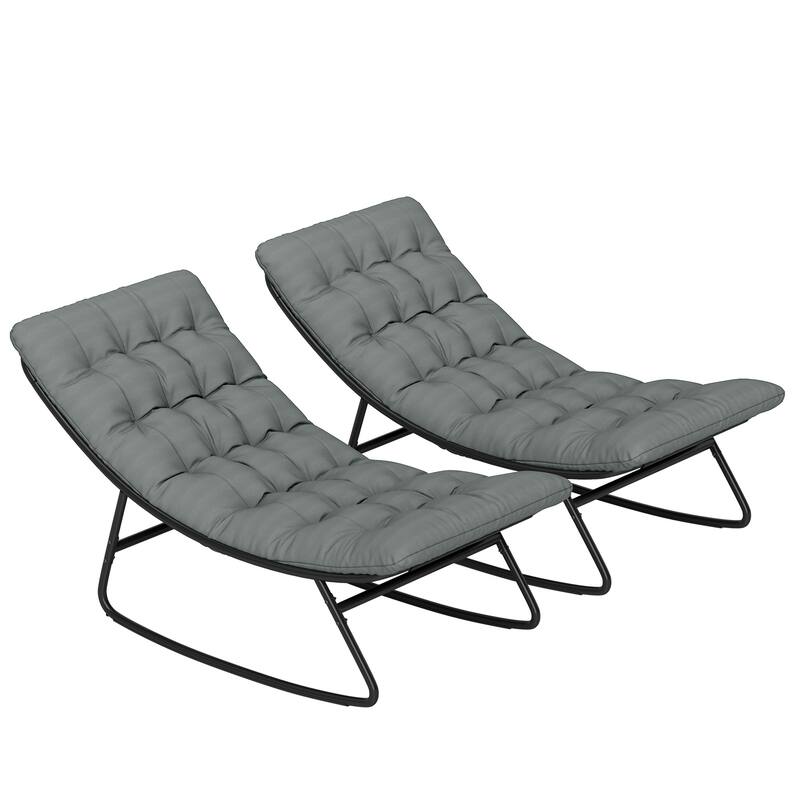 2-Piece Outdoor Rocking Chair Set with Cushioned Breathable Mesh Seats Steel Frame Non-Slip Base - 25.2" W x 39.8" D x 28" H - Grey