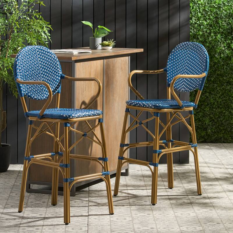 Outdoor Wicker and Aluminum Barstools, Set of 2