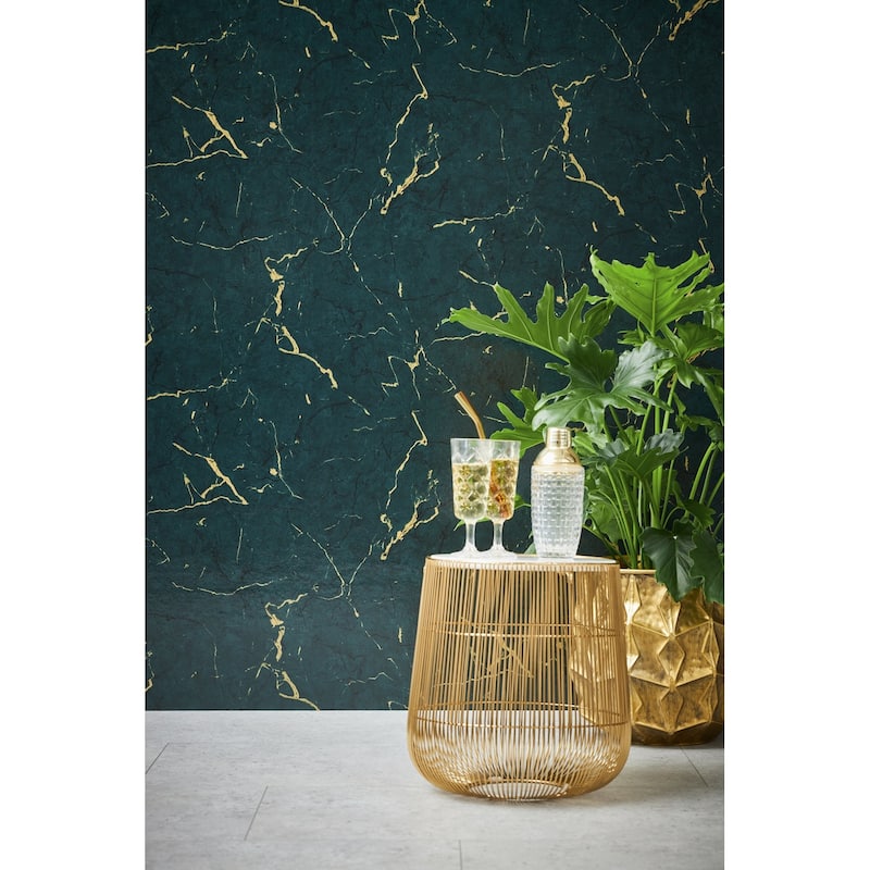 Galerie Wallcoverings Bricks and More Collection Luxurious Metallic Marble Metallic Finish Vinyl on Non-woven Wallpaper Roll