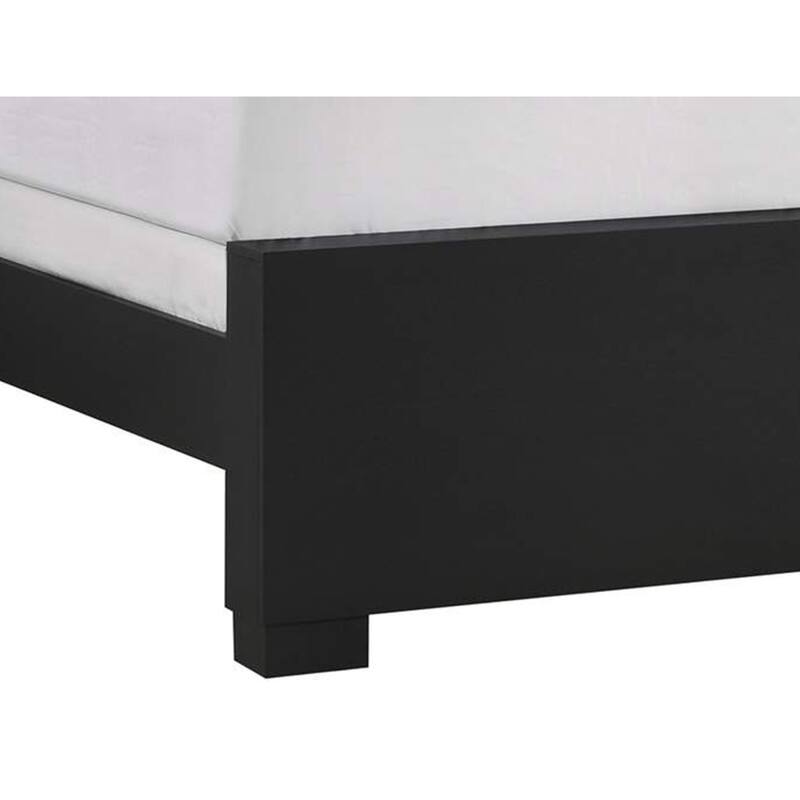 Amey Queen Panel Bed, Built In Light, White Marble Trim, Black Wood