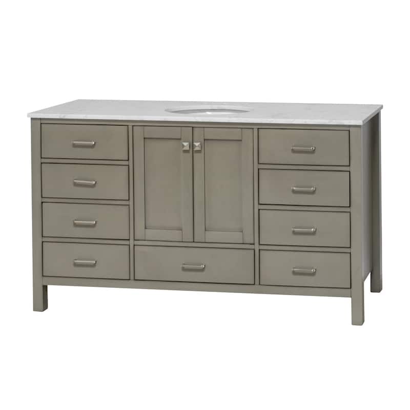 KitchenBathCollection Horizon 60" Single Bathroom Vanity with Engineered Carrara Top