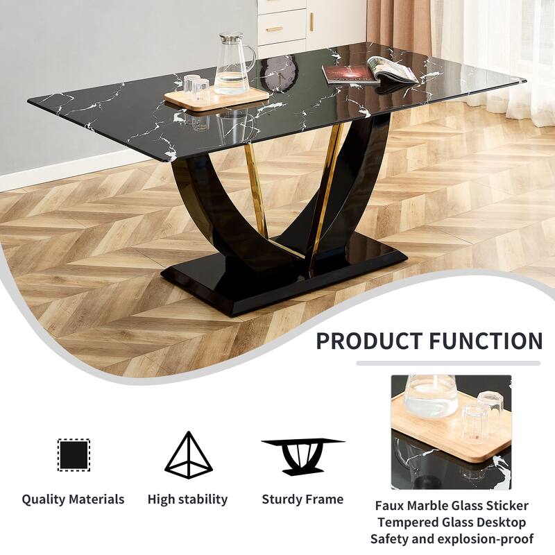 Modern minimalist and luxurious black imitation marble texture dining table rectangular office desk. Game desk