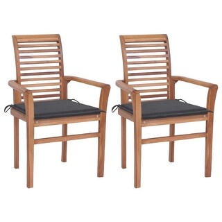 vidaXL Dining Chairs 2 pcs with Anthracite Cushions Solid Teak Wood - 24.4" x 22.2" x 37"