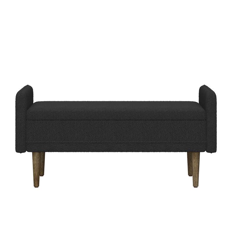 Teddy velvet storage stool, ,with storage space, suitable for apartments, living rooms and bedrooms-BLACK(45.98"*16.75"*21.75")