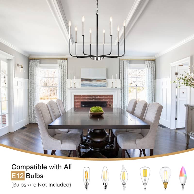 8-Light Modern Farmhouse Candle Chandelier for Kitchen Island Living Dining Room Bedroom
