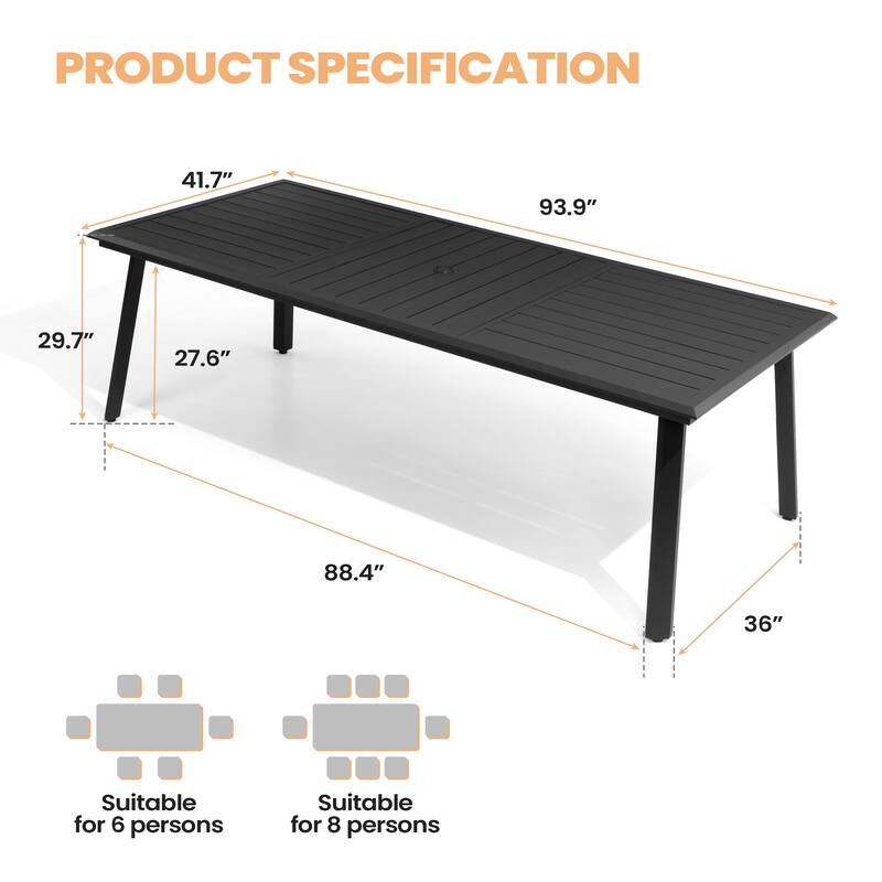 Outdoor Rectangle Aluminum Dining Table with Umbrella Hole