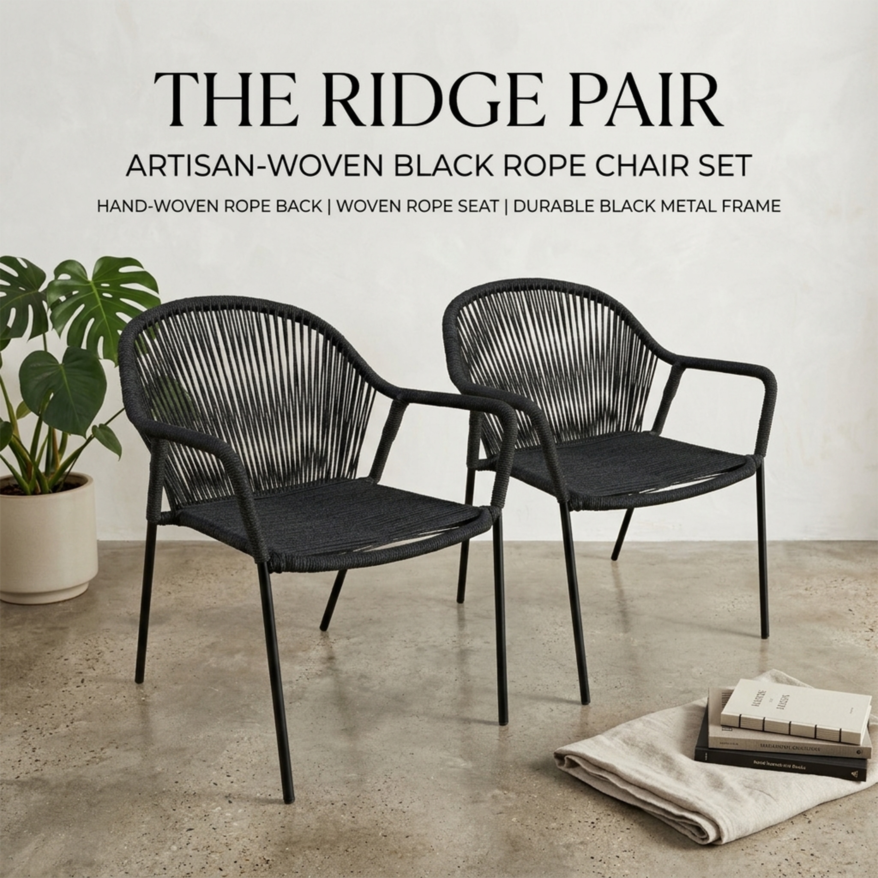 M4H Ridge 2-Piece Charcoal Grey Stackable Rope Outdoor Arm Chair