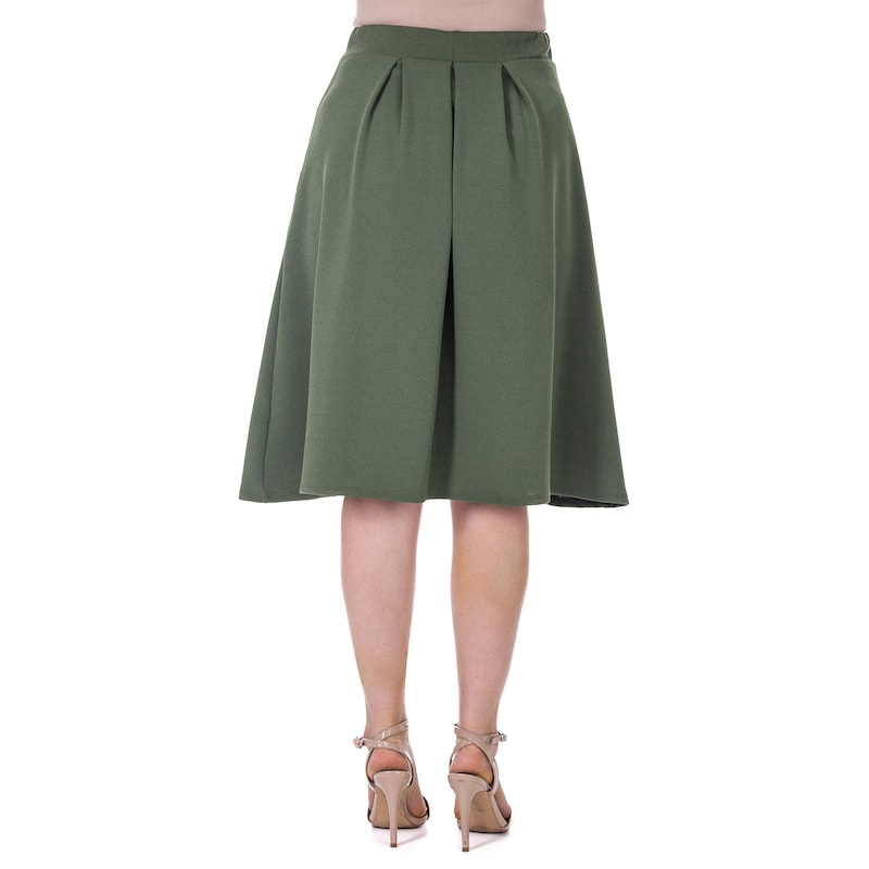 24seven Comfort Apparel Elastic Waist Pleated Knee Length Pocket Skirt