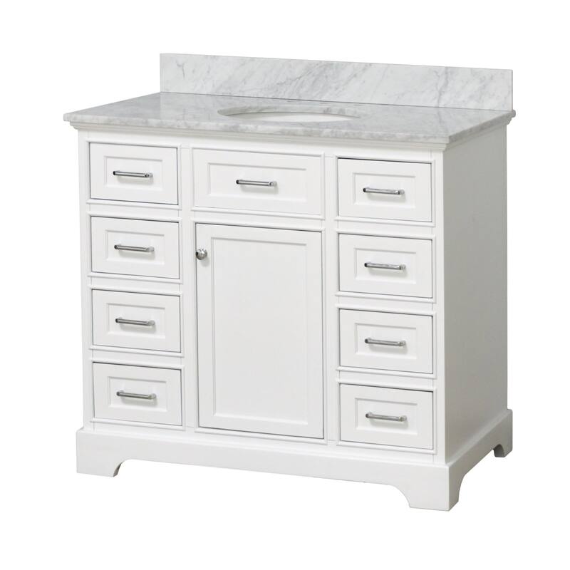 KitchenBathCollection Aria 42" Bathroom Vanity with Carrara Marble Top