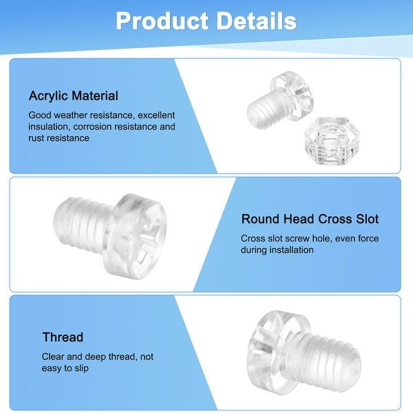 30 pcs Acrylic Screw Hex Nut, Transparent, Corrosion-Resistant