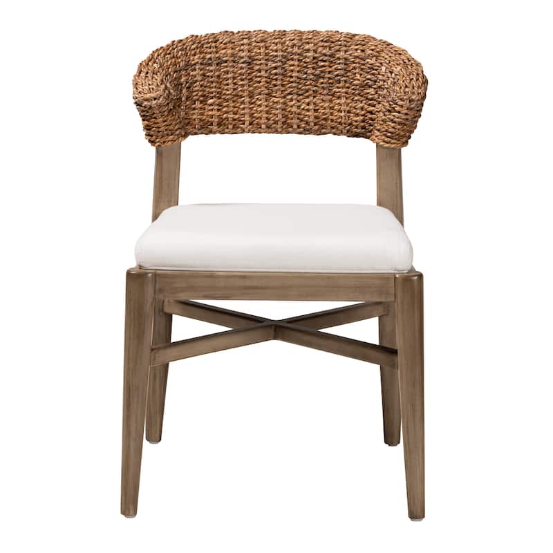 Chloe Modern Bohemian Walnut Brown Finished Mahogany Wood and Natural Rattan Dining Chair