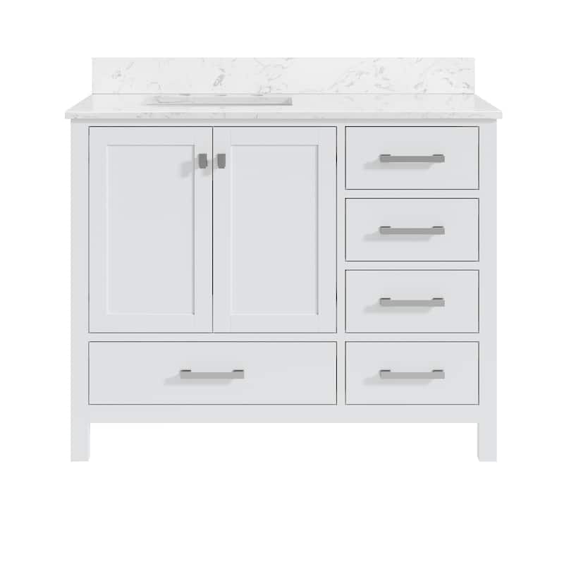 StarrySky 42 inch Undermount Left Sink Bathroom Vanity with Engineered Carrara Marble Top - 42 inch - White
