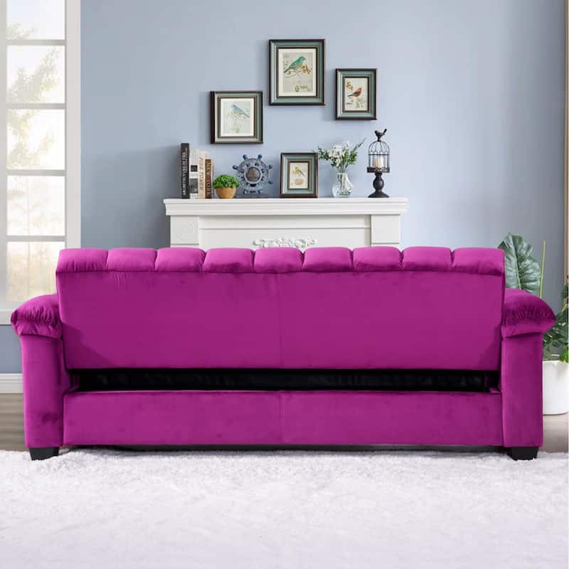 82.7'' Velvet Storage Convertible Sofa Sleeper Couch with 2 Pillows