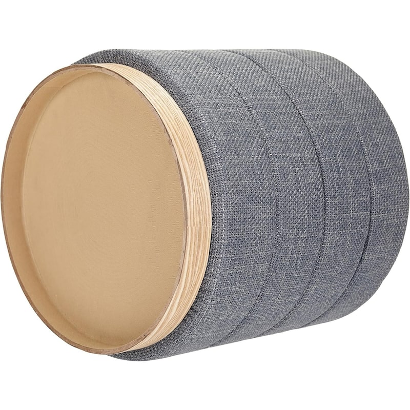 Modern Cylinder Ottoman with Hidden Storage Linen Upholstery Seat