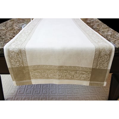 French Home Linen 20" x 68" Versailles Table Runner - White & Beige - 20'' x 68''