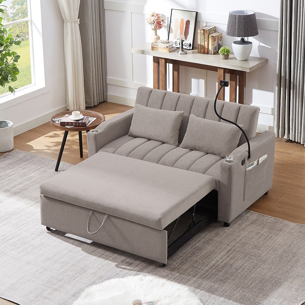 55.9" Sleeper Loveseat with Tech Set,USB,Cup and Phone Holder Included