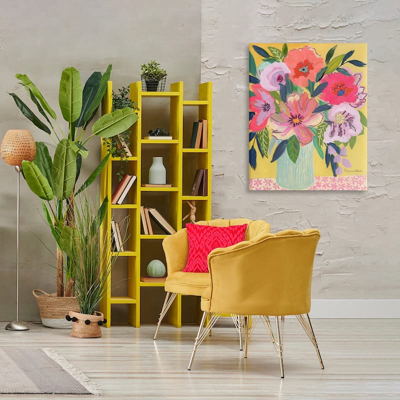 Stupell Vibrant Pink Bouquet on Yellow Canvas Wall Art Design By Suzanne Allard