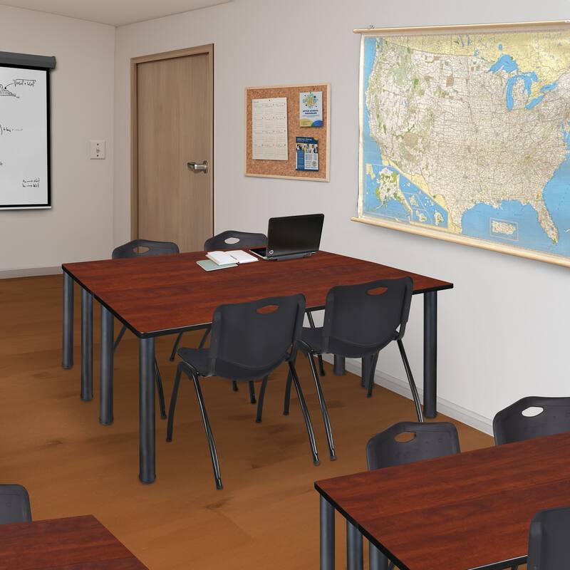 72" x 24" Kee Training Table- Cherry/ Black & 2 'M' Stack Chairs- Black