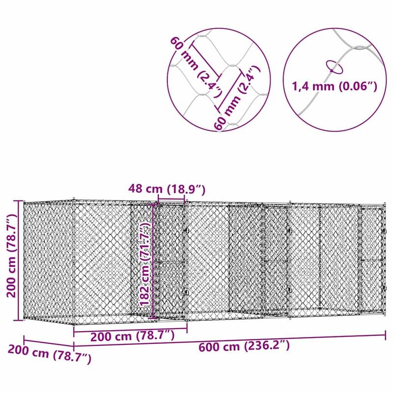 vidaXL Dog Cage Silver 400/600 x 200 x 200 cm Galvanised Steel