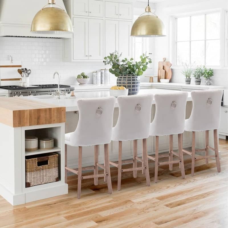 Wing Back Velvet Tufted Nailhead Barstools(Set of 4)
