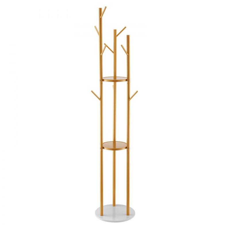 9-Hook Freestanding Coat Rack Stand with Gold Finish and Quartz Base for Living room or Bedroom - 13.4” x 13.4” x 66.93”