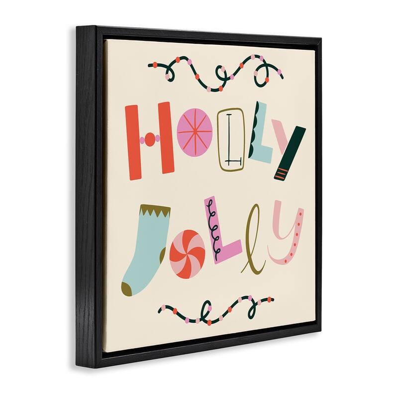 Stupell Holly Jolly Eclectic Holiday Framed Floater Canvas Wall Art Design By Sazerelli Designs