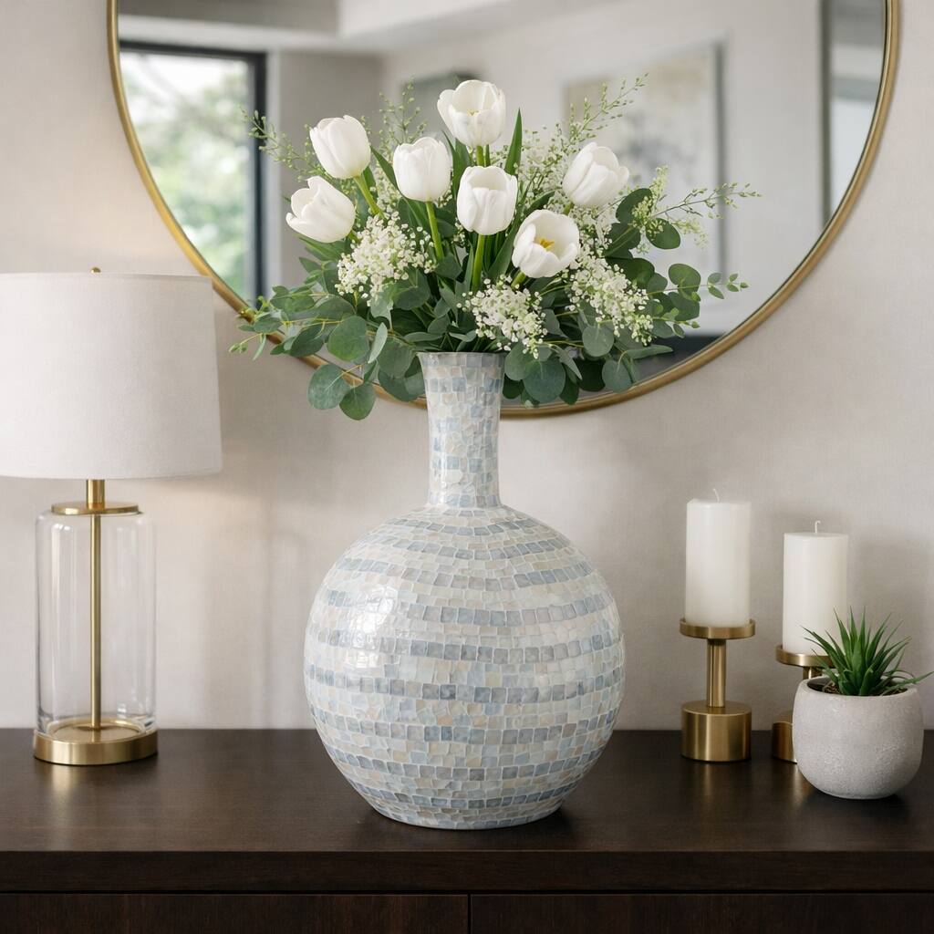 Decorative Vase - Ceramic Capiz Mosaic Gourd