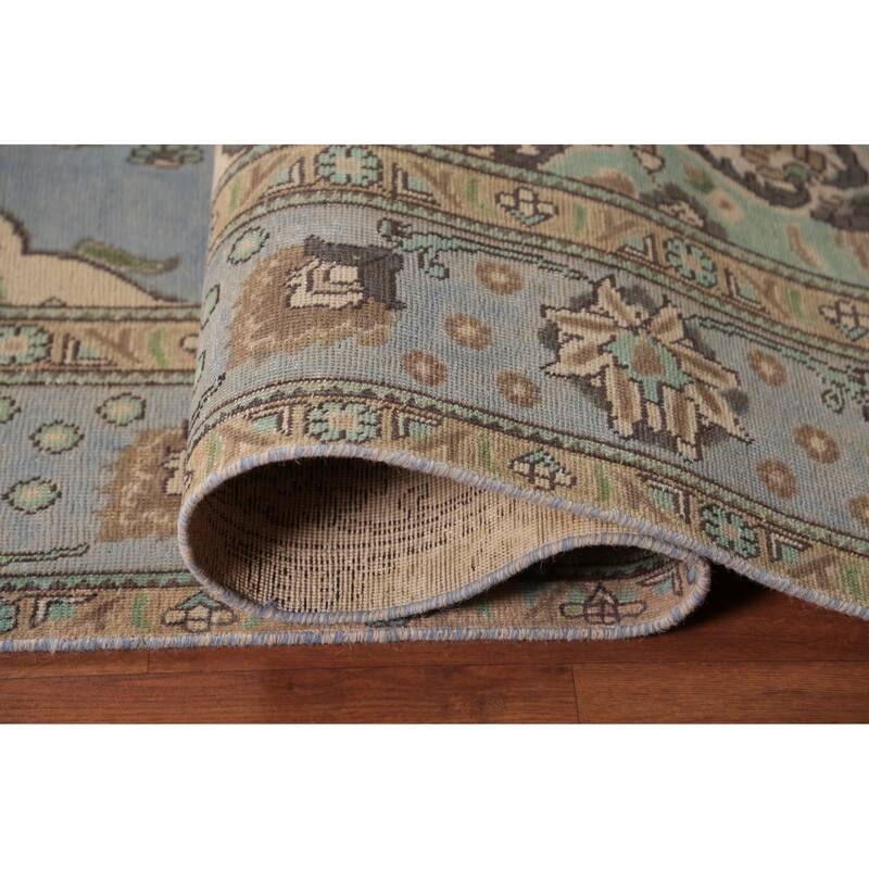 Light Blue Tabriz Persian Area Rug Hand-Knotted Oriental Wool Carpet - 7'10"x 11'1"