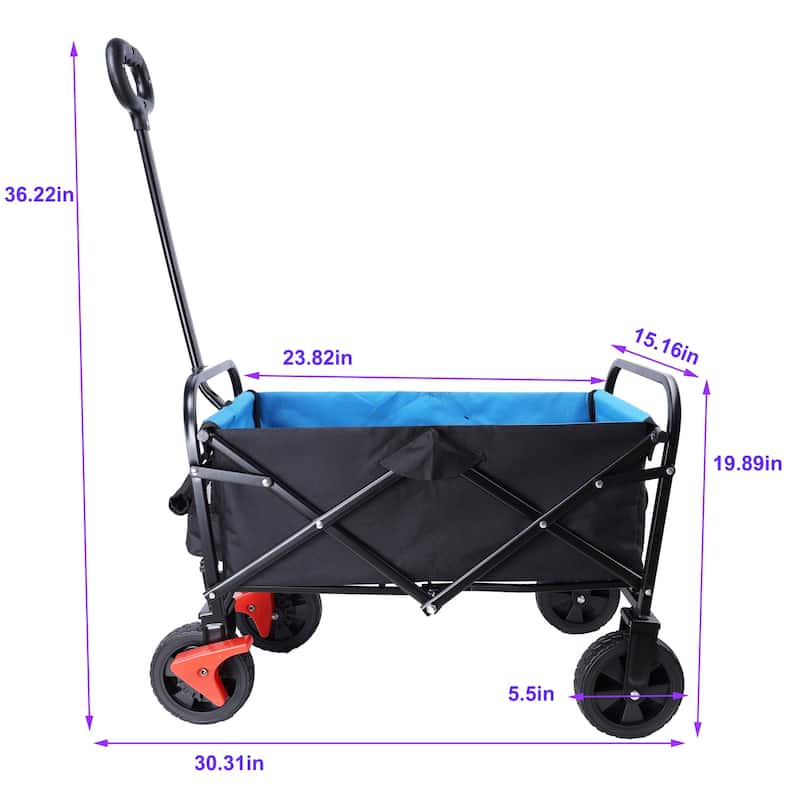 Mini Folding Wagon Garden Shopping Beach Cart (Black+Blue+Brake)