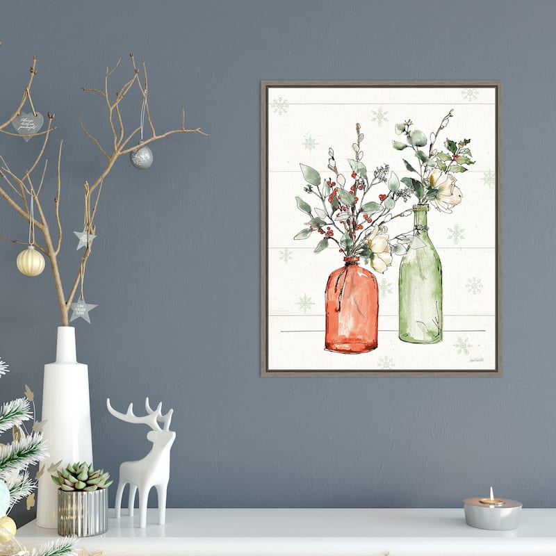 Modern Farmhouse II Christmas Floral Vase by Anne Tavoletti Framed Canvas Wall Art