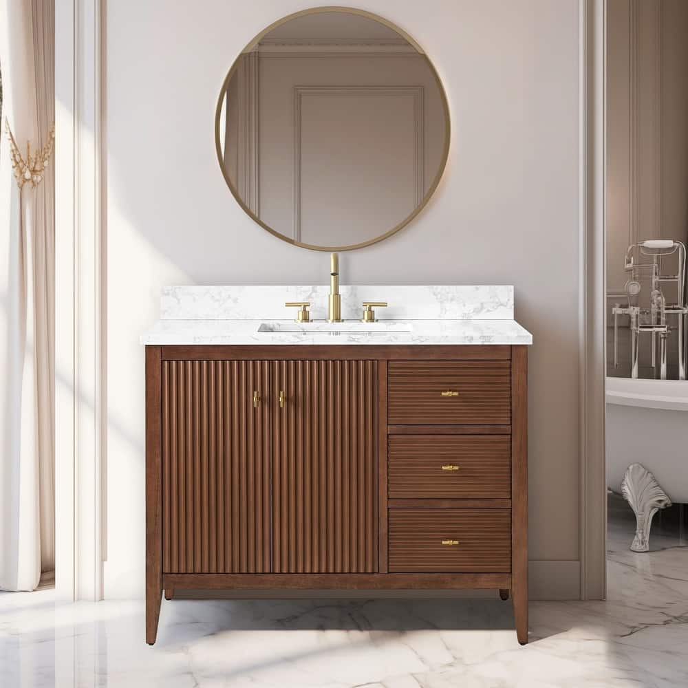 Vanity Art 42" Single Sink Bathroom Vanity Cabinet with Engineered Marble Countertop