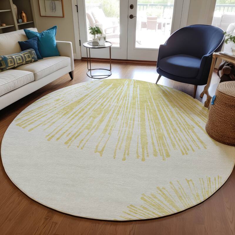 Machine Washable Indoor/ Outdoor Chantille Contemporary Burst Rug - Beige - 8' x 8'
