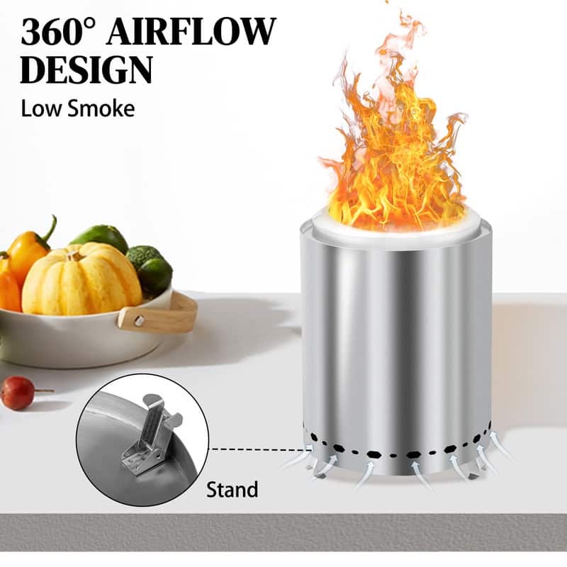 9.7 in. H Stainless Steel Smokeless Stove with Storage Bag and Folding Legs