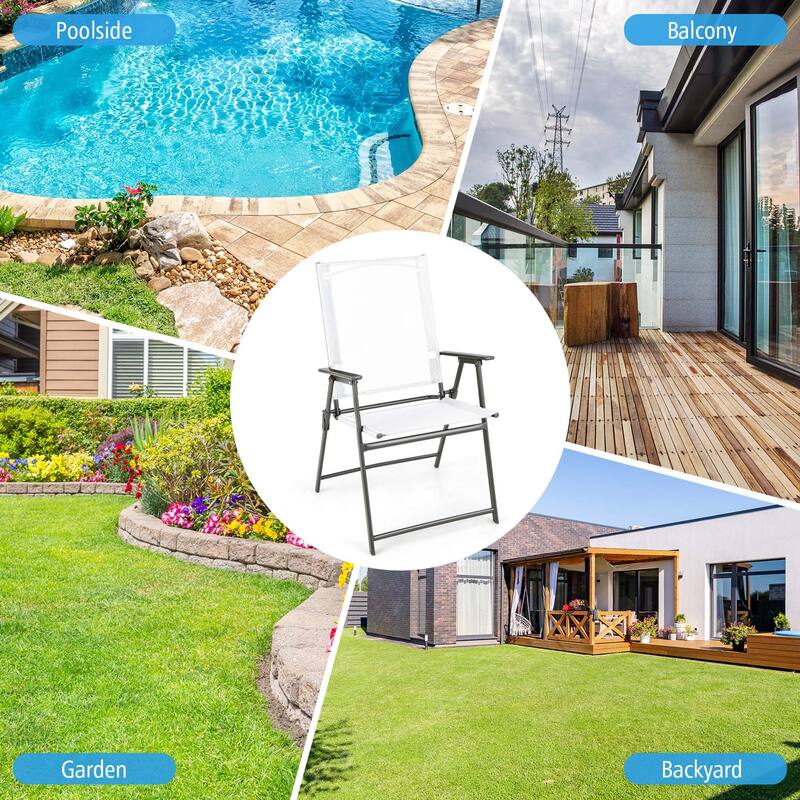 Costway 4pcs Patio Folding Portable Dining Chairs Metal Frame Armrests - See Details