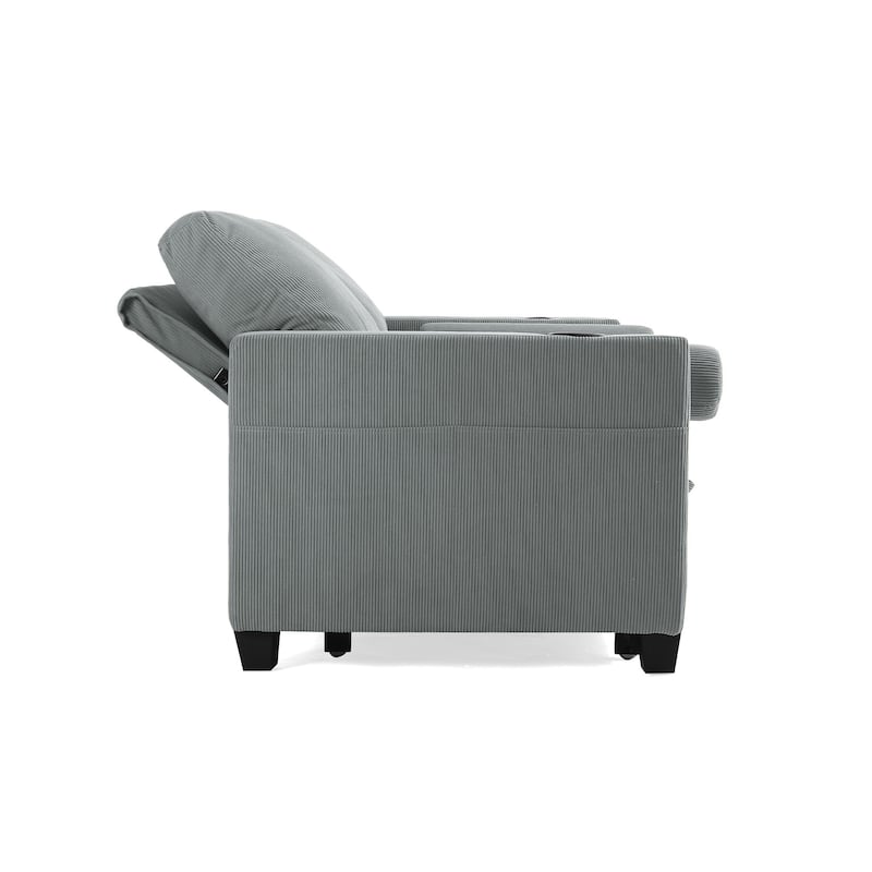 2 Set Corduroy Convertible Sleeper Sofa Bed Loveseats with Cup Holder, USB Ports & Storage