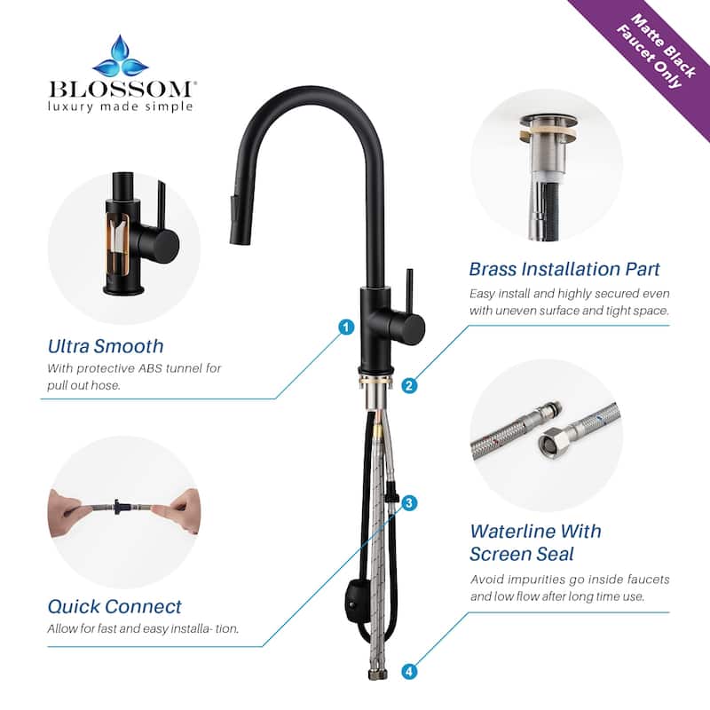 Blossom Solid Pull-Down Kitchen Faucet w/ 360 Swivel, Single Handle