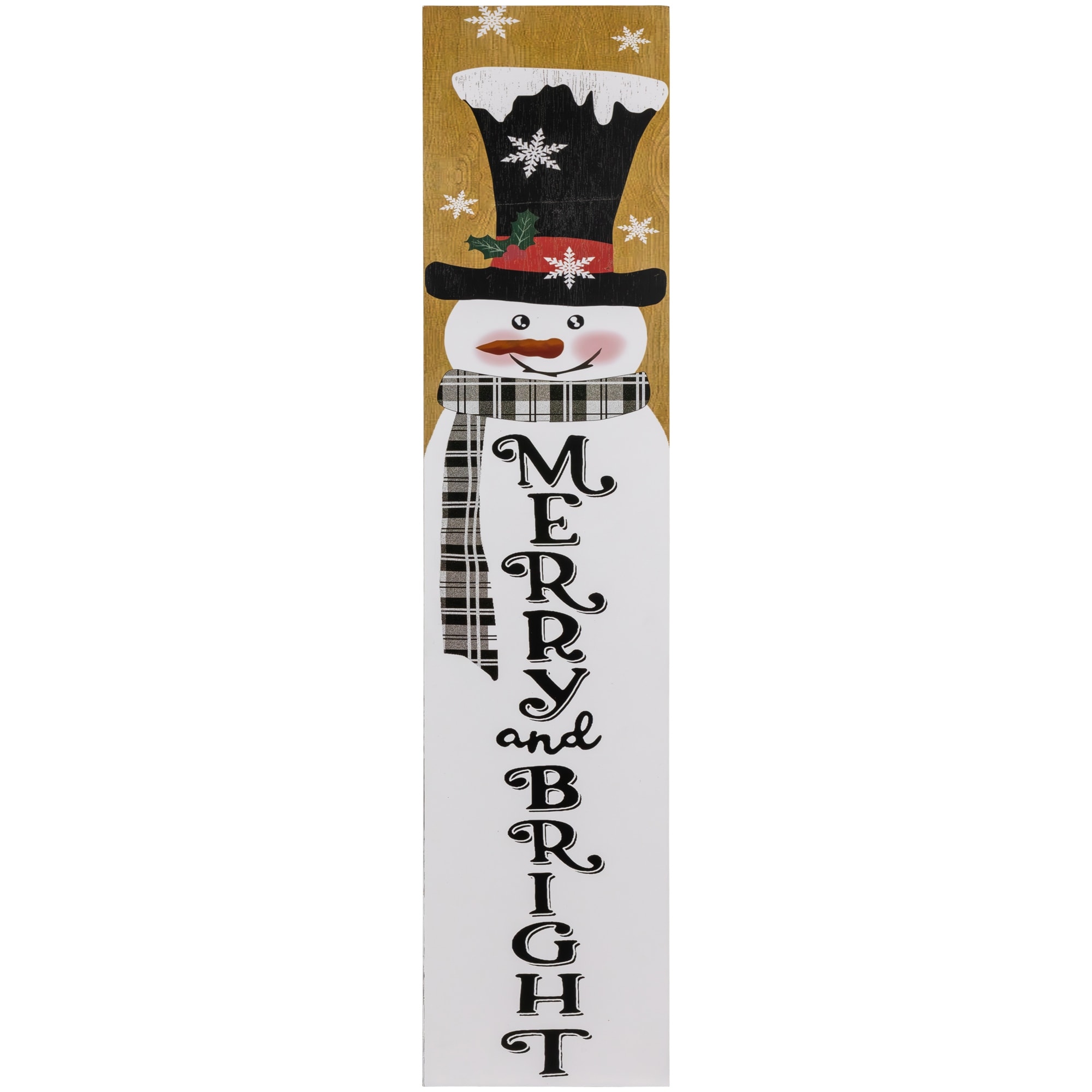 36" Snowman "Merry and Bright" Christmas Porch Board Sign Decoration