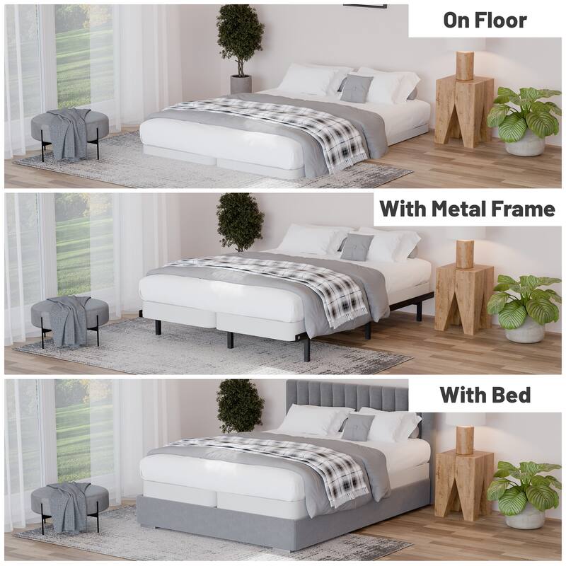 Onetan 4" And 8" Wooden Box Spring, Low Profile Split Bed Foundation Ideal for Mattress, No Assembly Needed, White.