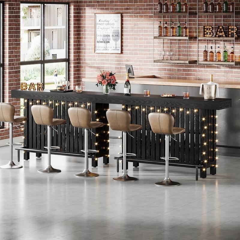 3 Tier Home Bar Unit, Mini Bar Table Height Pub Table with Footrest
