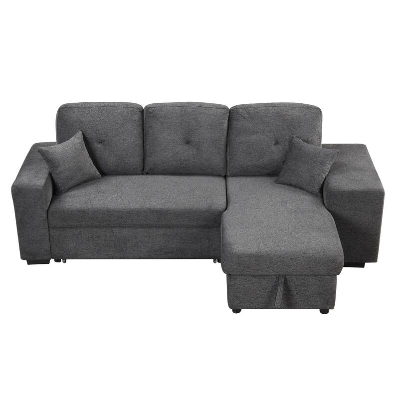 Reversible Sleeper Sectional Sofa Bed with Side Shelf and 2 Stools,Pull-Out L-Shaped Sofa Bed