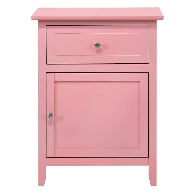 Modern 19-in Metal Hand Holder Single-Drawer Wood Nightstand with Cabinet - Pink