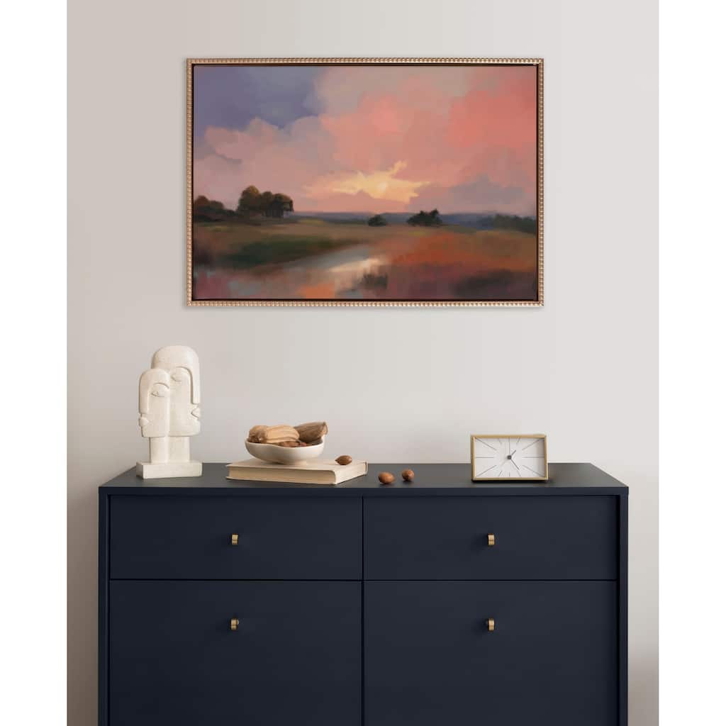 Sylvie Beaded Foothills in the Evening Framed Canvas by Mary Sparrow