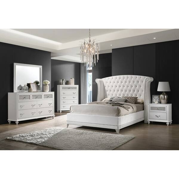 Barzini Upholstered Tufted Bedroom Set, White - On Sale - Bed Bath ...