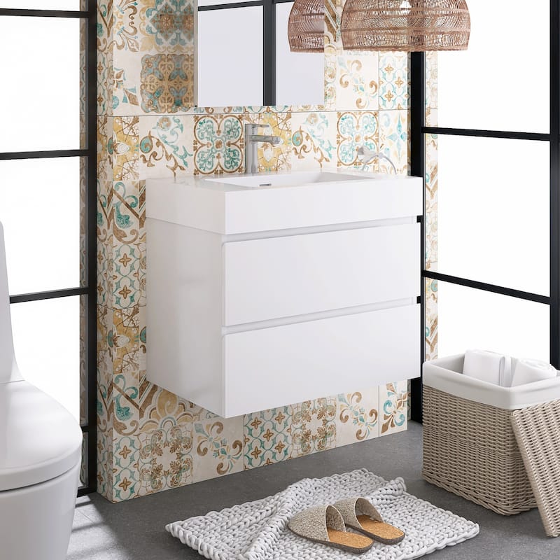 Floating Bathroom Vanity with Solid Surface Top