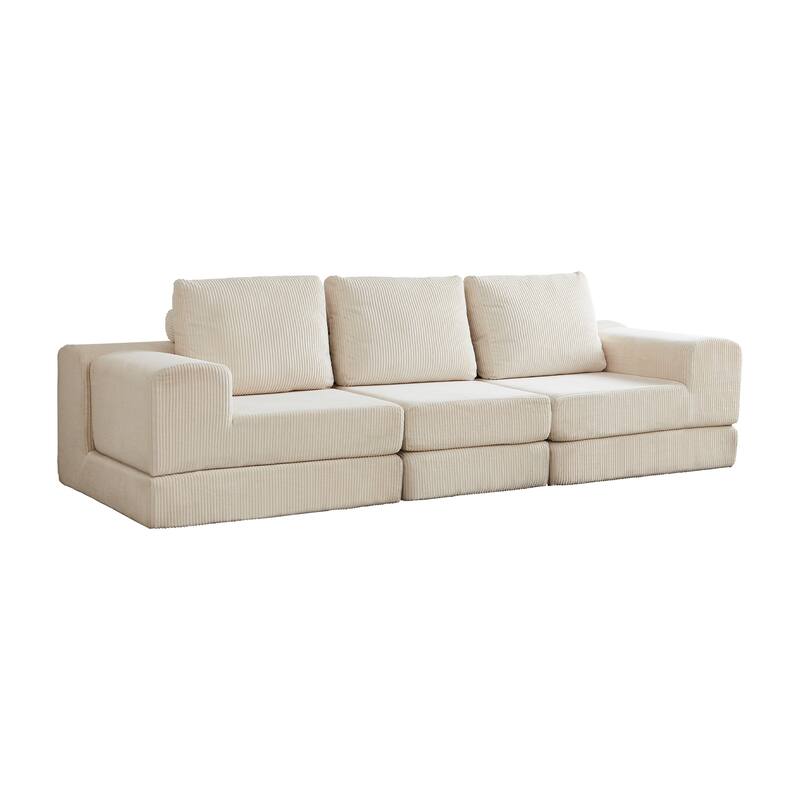 Modular Sectional 3-Seater Cloud Sofa,Corduroy Convertible Sofa Bed